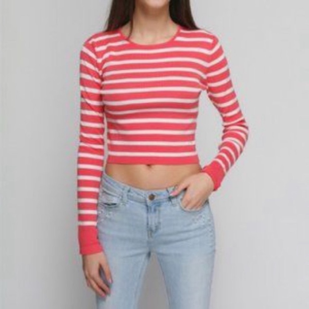 Zara Knit Striped Cropped Sweater Size Medium